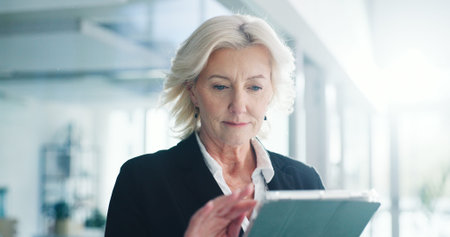 Browsing, online and woman with tablet in office, realtor or plan for listing on web or real estate....