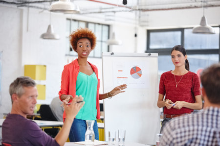 Whiteboard, meeting and business people in office with statistics, charts or graphs for project....
