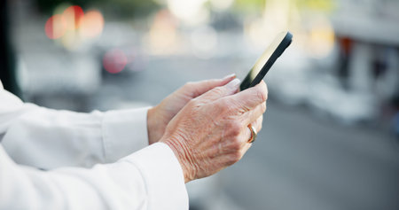 Hands, phone and texting at office, contact and check notification for person. Smartphone and scroll...