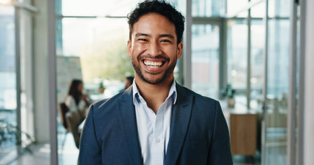 Laugh, portrait and business man in office with confidence, pride and smile for finance job....