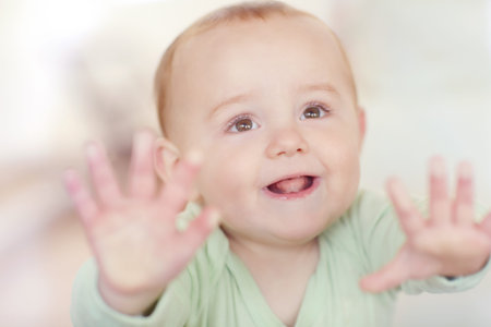 Window, happiness and excited baby for learning, child development and wonder for visual stimuli....