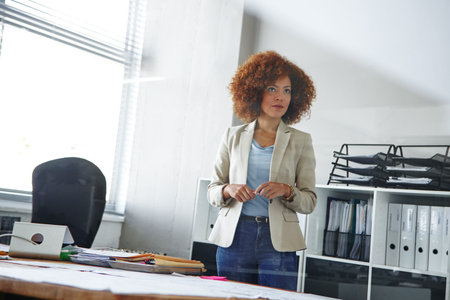 Vision, thinking and business woman in office for planning, problem solving or accounting idea....