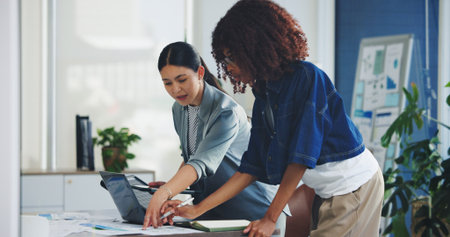 Discussion, solar panel or women with document for planning, sustainability project or eco friendly change. Green energy, company transformation or team talk for grid info, photovoltaic specs or techの写真素材