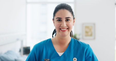 Nurse, woman and portrait in hospital for healthcare, pride and confidence with medical...