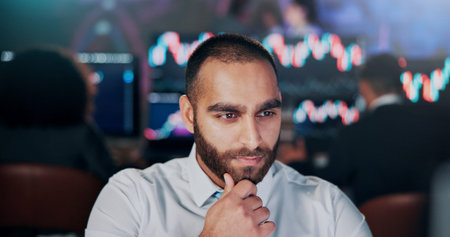 Businessman, thinking and consultant in office with planning, investment and stock market. Male...