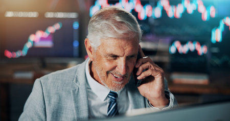 Businessman, phone call and consultant in office with communication, investment and stock market....