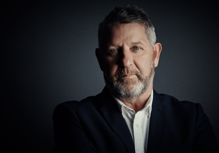 Serious, portrait and professional with business man as investment banker, pride and about us....