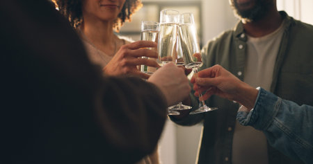 Creative team, toast or people in office, champagne for celebration or approval for project funding....