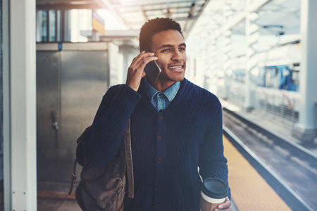 Businessman, talking and train subway with phone call for commute or job opportunity in city. Man,...
