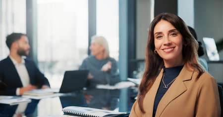Portrait of a business woman in a meeting for career experience, smile or auditor in an office....