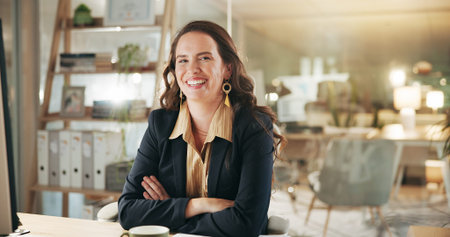 Portrait, business and woman in office with crossed arms, lens flare and pride for startup....
