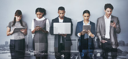 Waiting room, tech and business people in office for recruitment, hiring and internet. Candidates,...