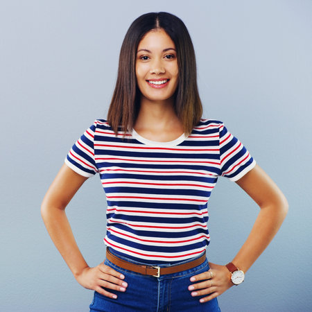 Studio, portrait and woman with smile, education and scholarship for college, student and confident....