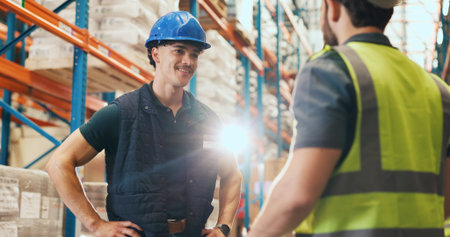 Meeting, teamwork and men in warehouse for logistics, shipping and planning for delivery schedule....