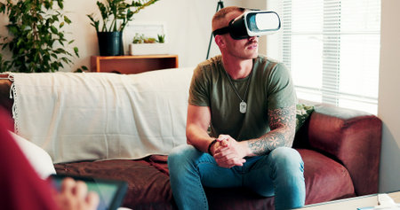 Psychologist, soldier or patient with vr in clinic, trauma counseling or exposure therapy for ptsd....