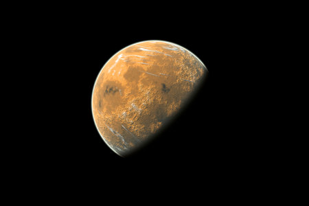 Universe, astronomy or planet in outer space for solar system, celestial body or barren globe landscape. Alien world, dark matter and desolate orb with dry environment, galaxy exploration and science