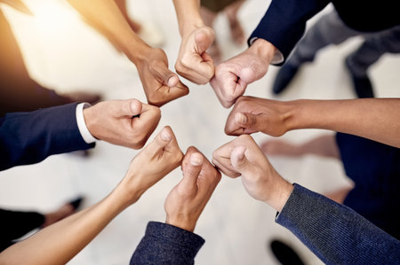 Top view, hands or business people with thumbs up in office ice for good job, well done and teamwork. Group, above and employees with circle, like gesture or yes sign for review and staff development