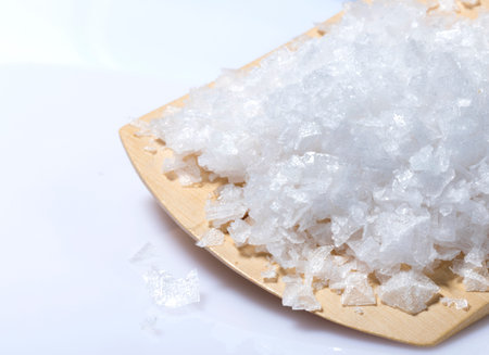 salt flakes with flaky texture of the sea salt crystals used to add in the top chef fine foods to...