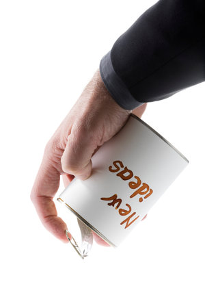 businessman looking for new ideas, figurative photo with an empty can without new ideas