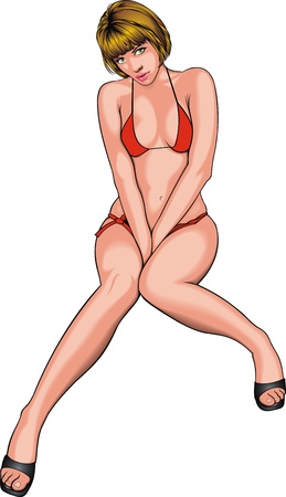 very sexy girl in red bikini on the white backgroundのイラスト素材