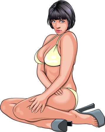 very sexy girl in yellow bikini on the white backgroundのイラスト素材