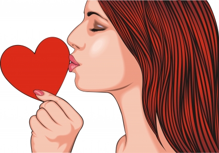 woman and heart on the wite backgroundのイラスト素材