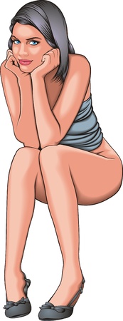 girl is waiting on the white backgroundのイラスト素材