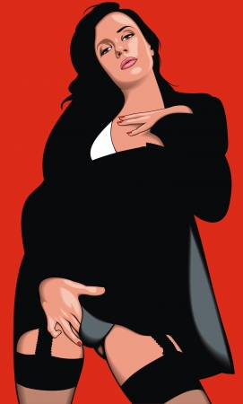woman in the black dress on the red backgroundのイラスト素材