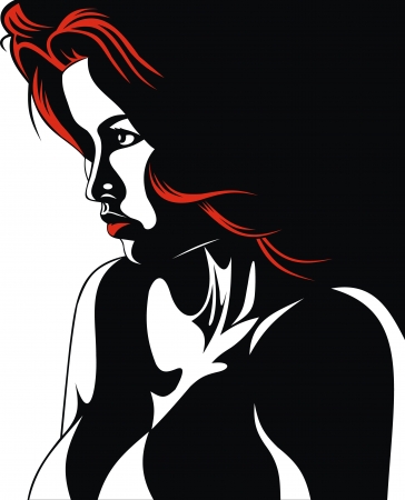 red hair woman on the black and white backgroundのイラスト素材