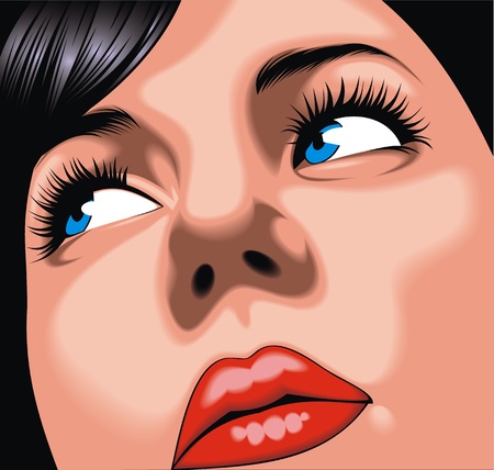 face of unhappy girl with black hairのイラスト素材