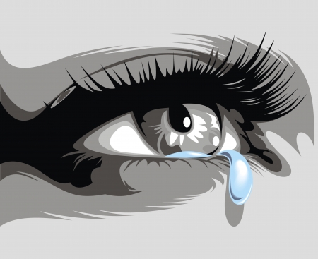 illustrated dark eye and fine trickling tearのイラスト素材