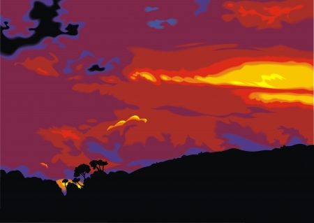 dark evening sky with sunset and cloudsのイラスト素材