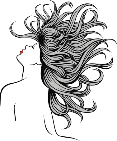 girl with nice hairs from my fantasy in black and whiteのイラスト素材