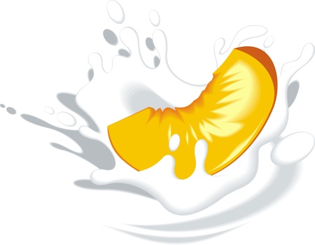 peach in milk or yogurt isolated on the white backgroundのイラスト素材