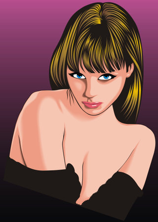 nice face of woman from my dream isolated on the dark backgroundのイラスト素材