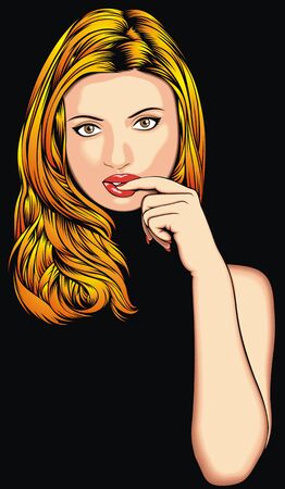 head of very atractive girl on the black backgroundのイラスト素材