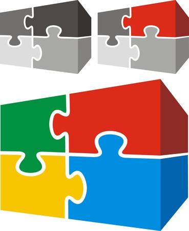 puzzle in three versions isolated on white backgroundのイラスト素材