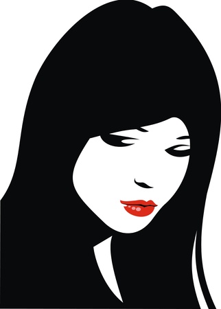 easy woman face with red lips and black hair as nice fashion backgroundのイラスト素材