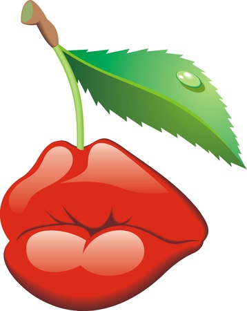 red lips as cherry fruits isolated on the white backgroundのイラスト素材