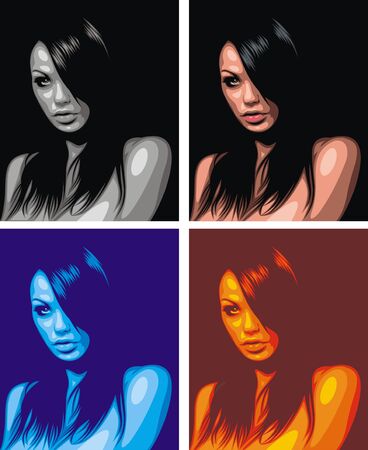very nice girls faces on the color backgroundのイラスト素材