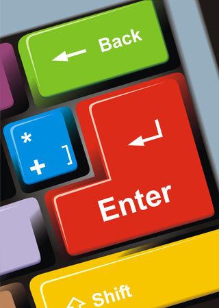 color keyboard and red enter key as computer backgroundのイラスト素材