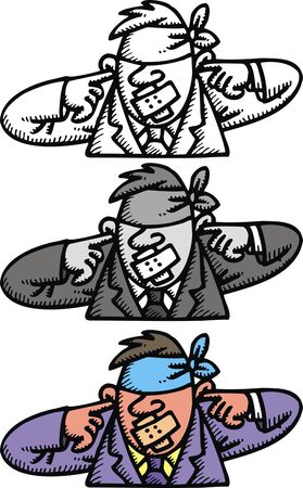 eyeless and earless and tongueless manager  isolated on white background のイラスト素材