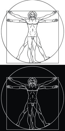 Leonardo da Vinci man on the white and black backgroundのイラスト素材