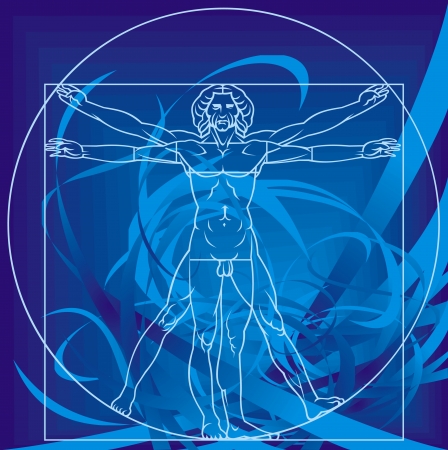 Leonardo da Vinci man on the blue backgroundのイラスト素材