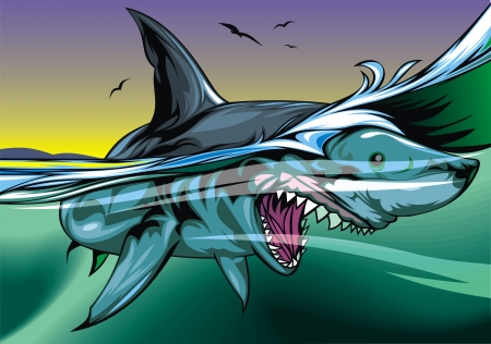 illustrated nice shark on the color backgroundのイラスト素材