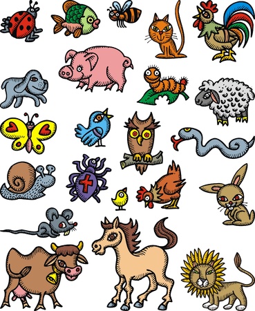 nice domestic animals isolated on white backgroundのイラスト素材