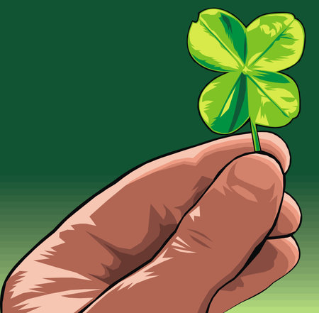 green four leaf in human hand as nice backgroundのイラスト素材