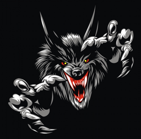 illustrated wolf devil on the black backgroundのイラスト素材