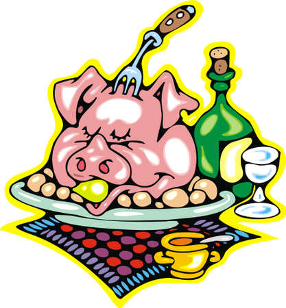 illustrated xmas dinner isolated on white backgroundのイラスト素材