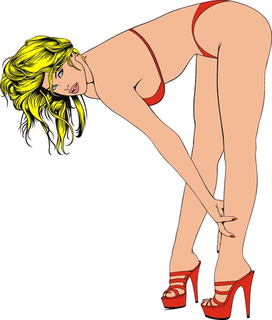 sexy blonde girl in bikini isolated on the white backgroundのイラスト素材